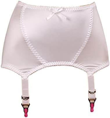 benbigbee Women's Lace Sexy Girdle Edge Vintage Satin Suspender, Garter Belt with 6 Adjustable Straps Metal Clips (White,Medium)