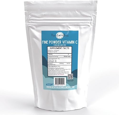 Revitalize Wellness Fine Powder Vitamin C as Ascorbic Acid | Pure, Sugar, & GMO-Free | 1000 mg Vitamin C per Serving | 454 Servings per Bag