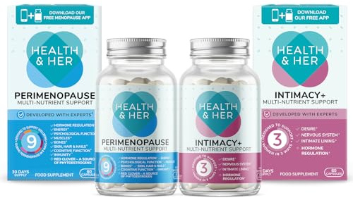 Health & Her Perimenopause & Intimacy Supplements, Vegan, 30 Day Supply | Bundle with perimenopause multivitamin & intimacy supplement for women; Vegan & gluten free with ashwagandha & maca