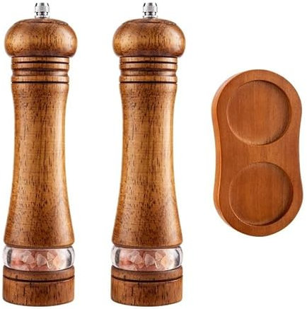 Salz und Pfeffermühle Manuelles Salz- Und Pfeffermühlen-Set Mit Holztablett, Einstellbare Grobheit Aus Holz Dressing Gewürzspender (Color : C, Size : 8in)
