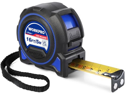 WORKPRO Tape Measure 5M 16FT, High Precision Professional with Magnetic Hook, Wide Tape, Imperial & Metric, Drop-Proof Case
