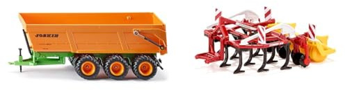Siku 2892, Joskin Dreiachs-Muldenkipper, 1:32, Metall/Kunststoff & Siku 2067, Pöttinger Grubber Synkro Bodenbearbeitungsgerät, 1:32, Metall/Plastik, Rot, Drehbare Packerwalze