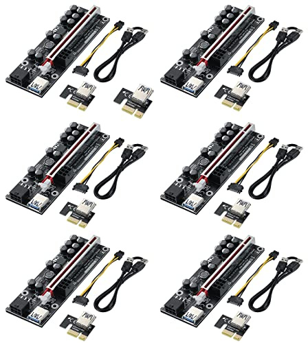 YBBOTT V011-PRO PCIE Riser Express Kabel 1X auf 16X (6Pin) GPU Riser Karte mit 10 Feststoffkondensatoren für Bitcoin Litecoin Ethereum Mining Rigs.(6Stück)