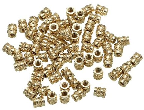 sourcing map Lot de 70 inserts filetés M2, écrous moletés métriques en laiton pour plastique, composants d'impression 3D