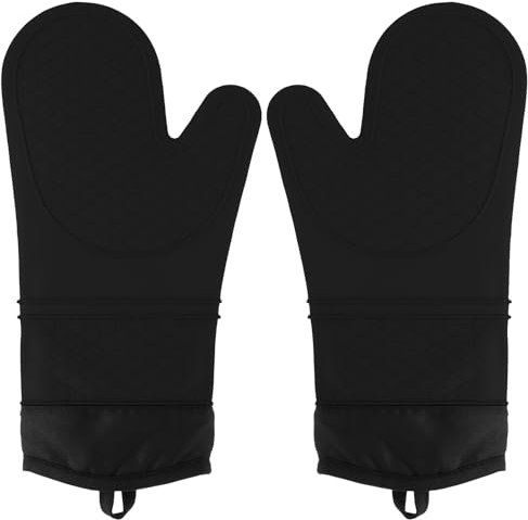 Generic Oven Mitts with Non-Slip Silicone Pattern Temperature Resistant Cooking Mitts Reusable Oven Gloves Mitts Kitchen Oven Mitt Gloves Anti-Scald for Baking Cooking Kitc