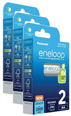 Eneloop Lot de 3 x 2 Piles Rechargeables Mignon AA 2000mAh Ni-MH