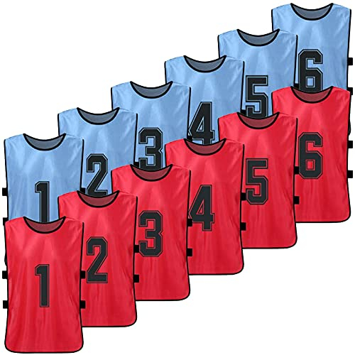 SerendipitousWhisper 12 Stück Atmungsaktives Mesh Scrimmage Weste/2 Farben Markierungshemden/Trainings-Leibchen/Basketball/Football für Jugend and Erwachsene Teamsportbedarf Fußballtraining