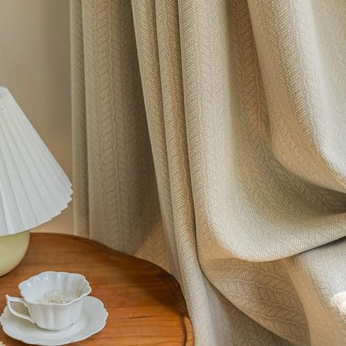 Bishilin Vorhänge mit Haken für Schiene Khaki, Verdunklungsvorhänge 2er Set 107x160CM Landhausstil mit Jacquard Gardinen Blickdicht Schlafzimmer Kinderzimmer Jugendzimmer