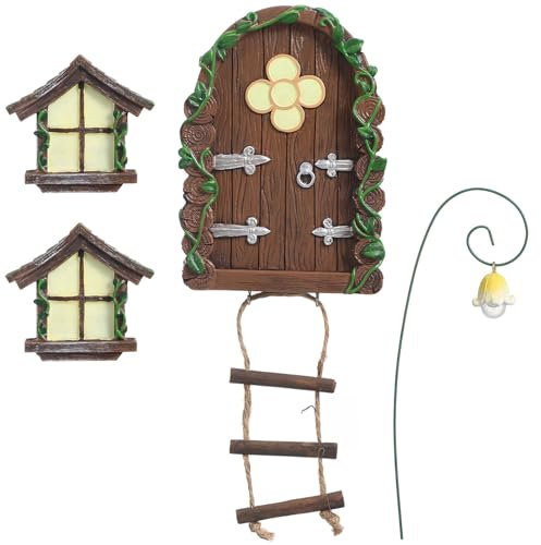 Garneck Tür Und Set Miniatur-gartentür Leuchtende Dunkle Feentür Für Wanddekoration Puppenhausdekoration Miniatur-gartentür- Und Fenster-Set
