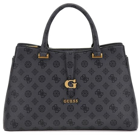 GUESS Kuba Tri Compartment Satchel Charcoal Logo