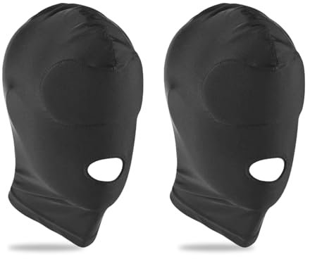 FUIPVGI 2 Pcs Full Cover Hood, Breathable Elastic Head Mask Opened Mouth No Eyes Face Mask Adult Men Women for Cosplay Costume Party Carnival Halloween Christmas Dress-up (Black)