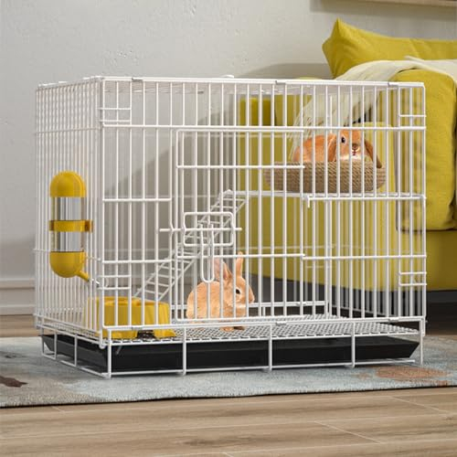 HJYryhyfddply Hasenkäfig, 2-Lagiger Kaninchenkäfig für Den Innenbereich mit Tiefen Ausziehwannen Und Antikollisionsverriegelung, Kleintierhaus für Kaninchen, Katzen, Hunde(White,Medium)