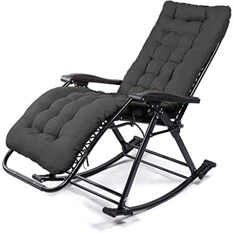 MJMLUCK Schaukelstühle für die Terrasse, zusammenklappbar, gepolsterte Schaukelliege für die Veranda, für die Terrasse, den Poolbereich und Camping, 250 kg Tragkraft – Schwarz