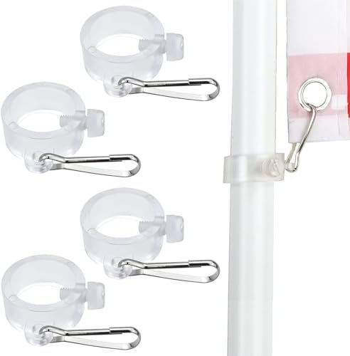 Qusmeiyici 4 Pack Plastic Flag Pole Ring with Hook, Adjustable Flag Pole Rings Clamp Anti Winding Flag Mounting Ring, for Various Outdoor Team Seasonal Flag
