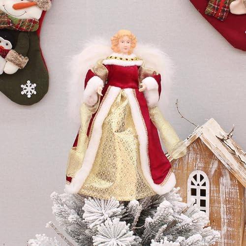 Engel Weihnachtsbaumspitze Die Weihnachtswerkstatt Engel Christbaumspitze 18x15x31cm Silber/Gold Und Rot/Innendeko Für Weihnachten, Stehender Weihnachtsengel Mit Weißen Federflügeln