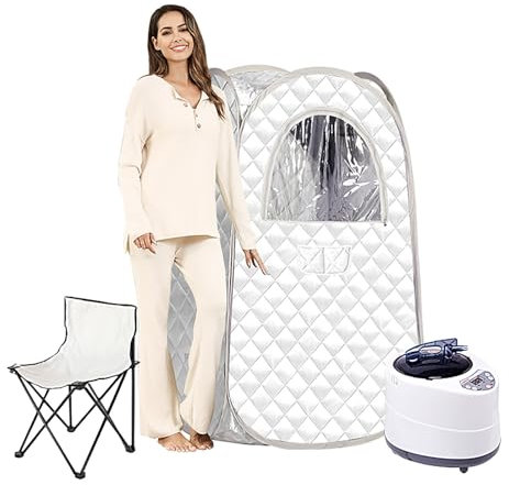 Portable Sauna Steamer with Foldable Chair Home Spa Body Tent for Relaxation White