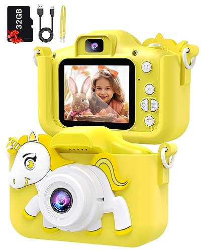 Glyntora Kids Camera 20MP 1080P HD Rechargeable Digital Camera for Children with Dual Lens,2.0 Inch Screen,32GB SD Card Included, Perfect Birthday for Ages 3-12 (Yellow)
