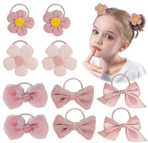 Hårsnodd rosa rosett, 10 stycken blommor små hårsnoddar hårslingor flickor söta rosetter blommor flätgummi rosettknut rosett hårgummi damer styling hårsmycken flickor