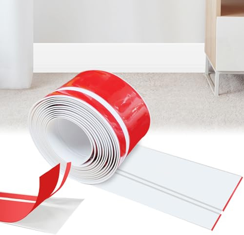 Plinthe souple autocollante, 20 x 60 mm x 15 m Plinthe autocollante pour cuisine et salle de bain, plinthe souple autocollante en PVC, bande de finition flexible - Blanc