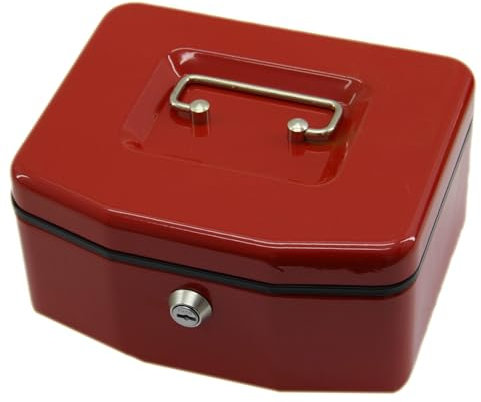 sopomarkt24 Geldkassette 8 Münzfächer Rot, Geldbox mit Sicherheits-Zylinderschloss, Tragegriff, herausnehmbarer Kleingeldeinsatz, Stahlblech – für Business und Privat, 100x165x200mm