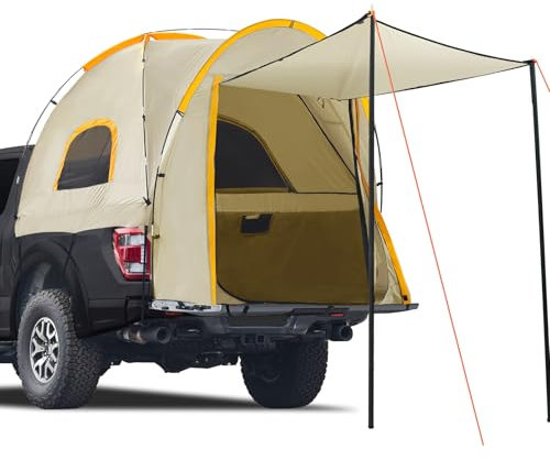 Pickup Truck Tent with Awning Shade,Waterproof PU5000mm Oxford for 6.4-6.7 FT Truck Bed for Camping Travel Outdoor Activities for Chevy Silverado,Dodge Ram,Ford F-Series,GMC Sierra,Titan,Tundra