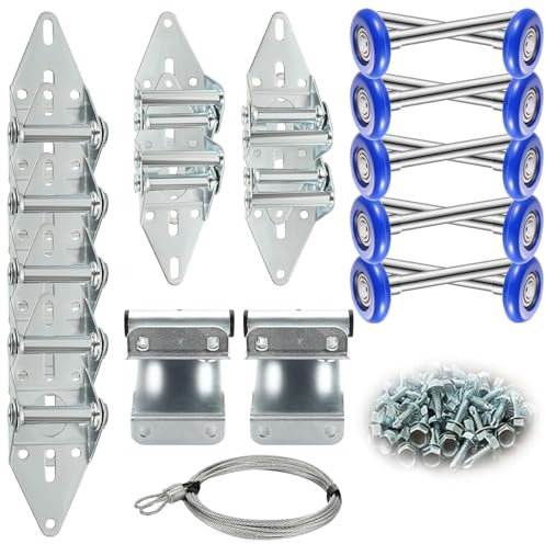 Linwnil Garage Door Rollers Hinges Set Bracket Screw Wire Rope Replacement Parts Blue Nylon Garage Door Wheels Quiet High Load 6200RS Seal Roller Hardware Tune Up Kit for 16 x 7, 18 x 7 Door