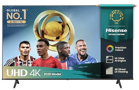 Hisense 55 55E6QTUK 4K Ultra HD Smart TV AI TV - 4K UHD, Hi-View AI Engine, Precision Colour, AI Smooth Motion, Sports Mode with Freely, Disney +, YouTube, Netflix