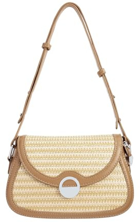 CHIC DIARY Kleine Basttasche Damen Strohtasche PU Leder Unterarm Schultertasche Mode Umhängetasche Gewebte Tasche