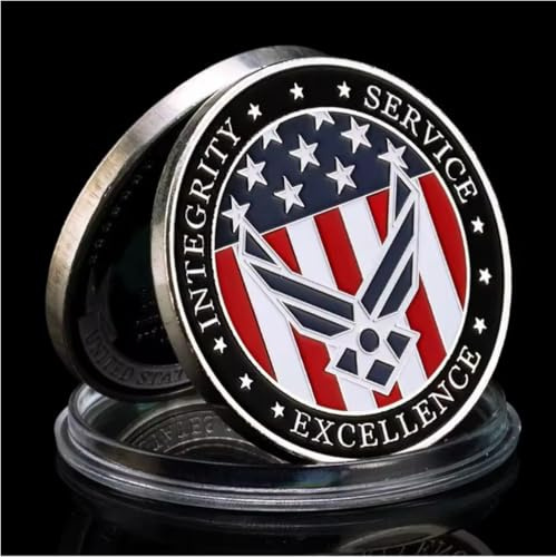 MINHBDER Monedas Conmemorativas De La Fuerza Aérea De EE. UU., Recuerdo De La Integridad, La Excelencia Y El Servicio, Moneda Militar, Moneda De Desafío, Chapada En Plata, Colección, Regalos.