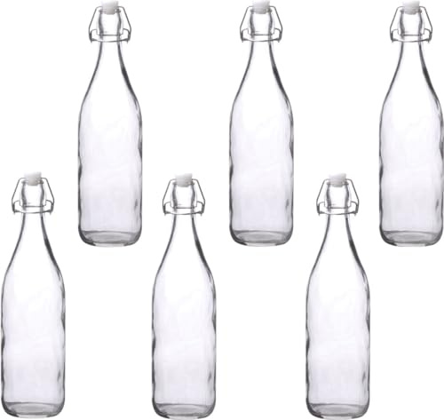 WDMT Juego de 6 botellas de cristal – 1 litro por botella – Botella con cierre de clip – Botella de agua de cristal – Botellas – Botellas – Botellas – Botellas – Botellas – Botellas – Botellas –