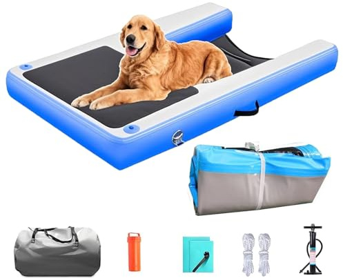 XNZJHPP Pool Dog Water Ramp aufblasbare Dock-Plattform, schwimmende Hundeleiter für Pool/See/Meer, strapazierfähige Faltbare Boot-rutschfeste Hundetreppe mit Aufblaspumpe (blau)