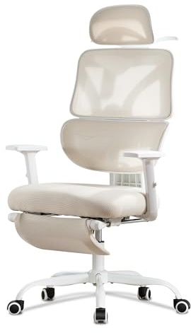 UEV Ergonomischer Bürostuhl mit Fußstütze,Drehstuhl Gamingstuhl beige | Gaming-Stuhl, Drehstuhl, Schreibtischstuhl mesh