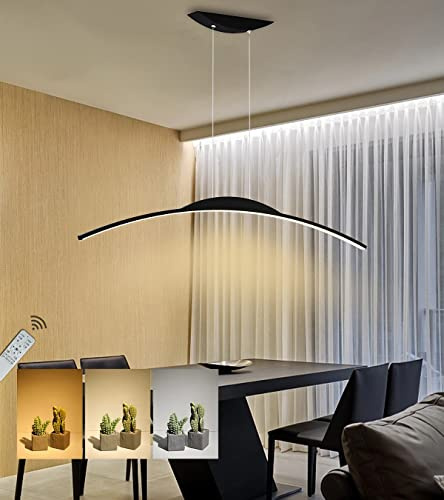 Lámpara Colgante LED Moderna, Ajustable, de Color Negro, con Arco Regulable, para Comedor, lámpara de Techo, para Oficina, Sala de Estar, Dormitorio, 120 cm, 56 W