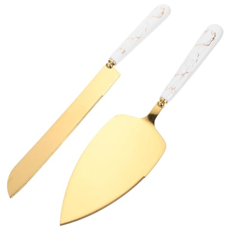 POPETPOP Serveur à Gâteaux De Fête Spatule à Gâteau Délicate Et Coupe-beurre, Manche Céramique, Inoxydable Dents Fines, Pour Mariage, Anniversaire Et Pâtisserie, Ensemble De Service Polyvalent