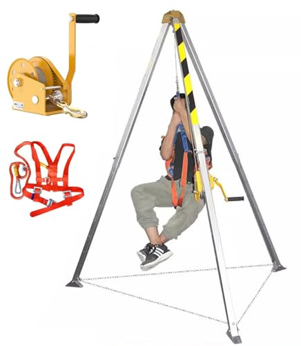 Palan à corde robuste de 816,5 kg et trépied de sauvetage en aluminium – Parfait pour garage, entrepôt, toit, espaces restreints, puits, égouts – Équipement de levage et de sauvetage ultime
