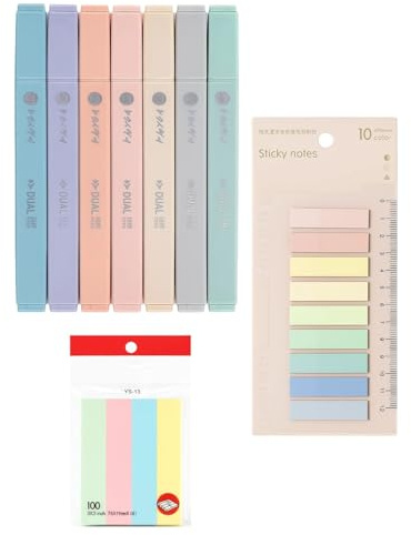 12 Stück Textmarker Set: Textmarker Pastell & 600 Transparente Haftnotizen, Bibel Marker (Kein Durchschlagen), Flache Pastellstifte für Buchanmerkungen