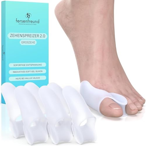 FERSENFREUND© Hallux Valgus Korrektur - NEUHEIT 2026 - Zehenspreizer aus Silikon für Tag & Nacht Hallux-Valgus Bandage - Ballenzehen Ballenkorrektur Schiene Toe Separator Zehenkorrektur 6er- Set DAMEN