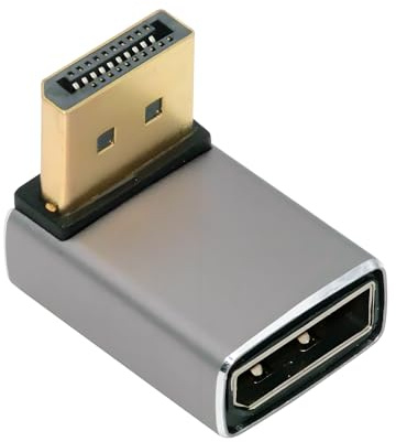 xiwai Adaptador 8K 60 Hz DisplayPort 1.4 (DP) Macho a DP Hembra con ángulo de inclinación de 90 Grados, Conector Extensor Ultra-HD UHD 4K 144 Hz para Monitor de PC portátil o de sobremesa.
