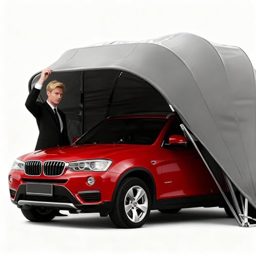Edelstahl-Carport, Faltbare Garage, Robustes mobiles Carport mit Metall-Kombinationsschloss, verstärktem Sockel, wetterfest, für den Außenbereich(6x2.7x2.5m)