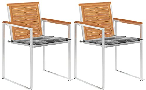 SKTQYQO Gartenstühle 2 Stück mit Kissen aus massivem Akazienholz und Edelstahl 304 für den Außenbereich, Terrassensitz-Set mit robuster Struktur und modernem Design