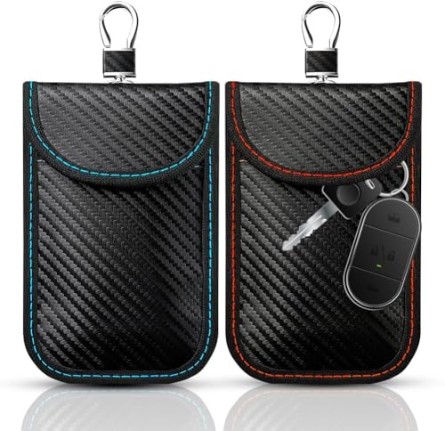 EduPlayte Pouch for Car Keys, [2 Pack] Red and Blue Car Key Signal Blocking Case, RFID Key Pouch Keyless Car Blocker, Car Key Signal Blocker Pouch for Car Security Anti-Theft