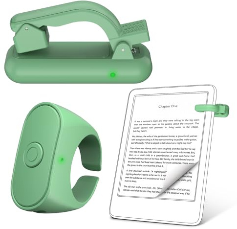 Upgraded Remote Control Page Turner Ring for Kindle Paperwhite Oasis Scribe Kobo eReaders, Case-Friendly Page Turner Clicker for iPad Tablets Reading Novels with Storage Hard Case (Green)