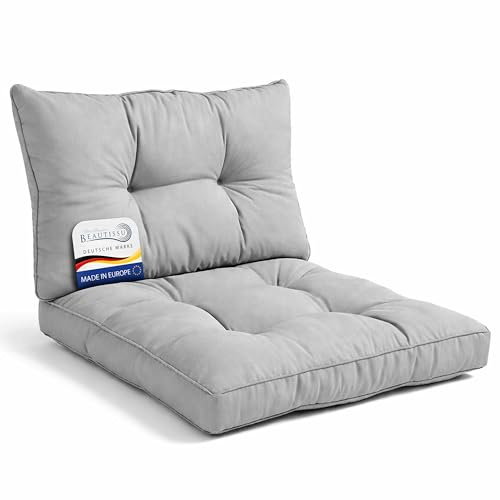 Beautissu Lounge Auflagen Set Sitzkissen & Rückenkissen für Rattan Stühle | 50x50cm 50x40cm Hellgrau bequemes Gartenstuhl Sitzpolster Outdoor Polster Gartenmöbel Sessel Kissen Stuhlauflage xLuna