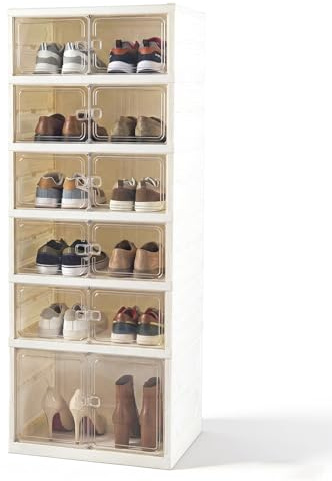 COSTWAY Zapatero Transparentes, 12 Organizadores Apilables con Almacenamiento para Zapatos con Puertas, 45 x 35 cm, hasta Talla 46, Zapatero Plástico y Plegable, Caja para Tacones Altos y Zapatillas