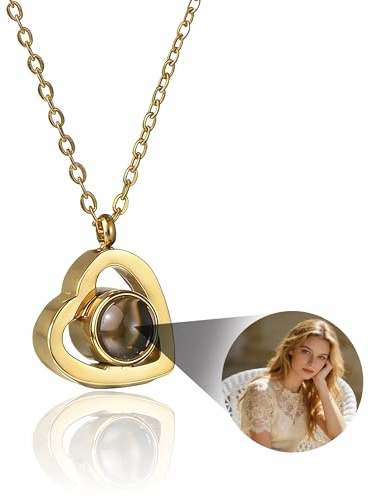 AnJeey Personalisiertes Foto-Halsband 925 Sterling Silber – Projektions-Herzanhänger mit Bild, Erinnerungsgeschenk für Mama Freundin Ehefrau zu Geburtstag Valentinstag