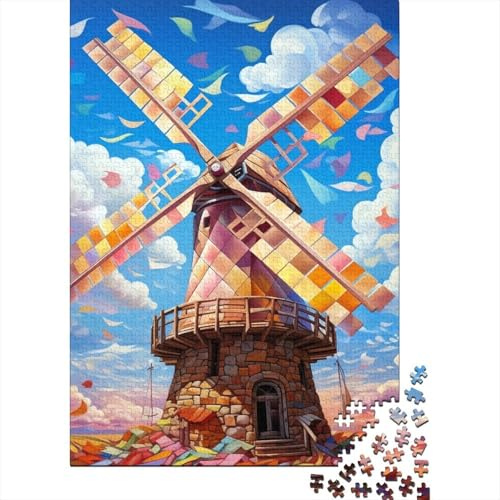 Windmill Tower 1000 Piece Puzzle for Adults Colorful Sky Decor