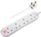 Masterplug Four Socket Extension Lead with Surge Protection, Power and Surge LED Indicators, Unswitched, 4 Metre Cable, 4-Way Plug Extension Cable, Power Strip, White, 13A, 4G, 4m, SRG44N