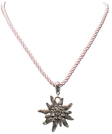 Heimatflüstern Collana di Corda con giondolo Stella Alpina Strass, Catena Tradizionale da Donna con Pietre di Cristallo per l`Oktoberfest, Gioielli per Dirndl (Rosa)