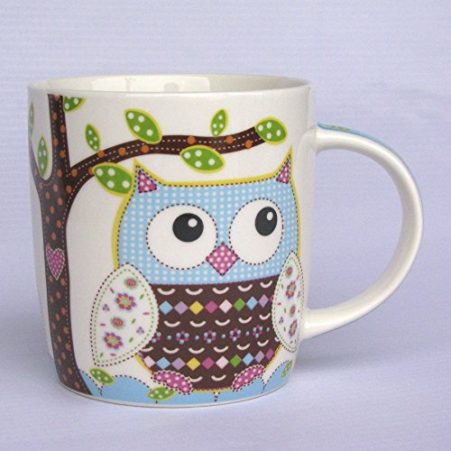 1 st. Mugg med handtag stor uggla – keramisk dryckesmugg med handtag kopp ugglemotiv koppar porslinsmugg