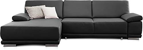 CAVADORE Eckcouch Corianne in Kunstleder / Sofa in L-Form mit verstellbaren Armlehnen und Longchair / 282 x 80 x 162 / Lederimitat, schwarz